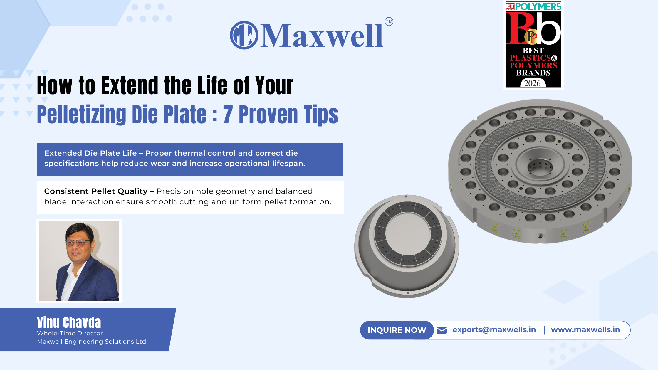 polymer pelletizing die plate wear prevention tips Maxwell Engineering